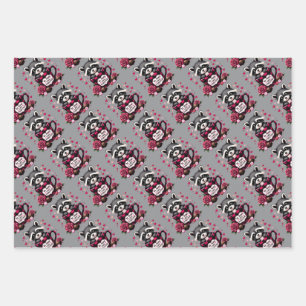 Cute Racoon Valentine Buffalo Plaid Aesthetic Wrapping Paper Sheet