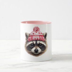 Cute Racoon Valentine Design — Cosy Knitted Hat Mug