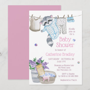Cute Racoon Wash Day Baby Shower Invitation