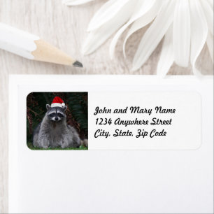 Cute Racoon Wearing Red Santa Hat Return Address Label