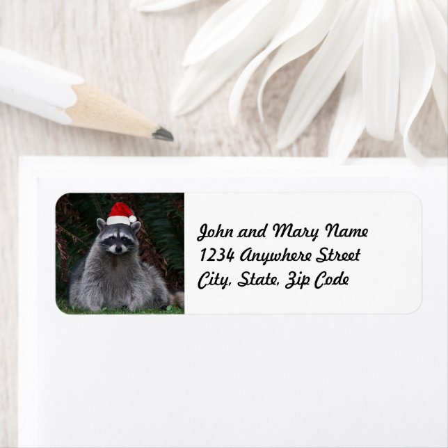 Cute Racoon Wearing Red Santa Hat Return Address Label (Insitu)