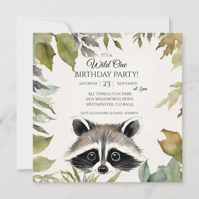 Cute Racoon Wild One 1st Birthday Party Invitation (Front)