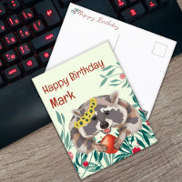 Cute racoon with apple Happy Birthday 