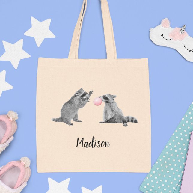Cute Racoon with Bubble Gum Personalised Tote Bag (Creator Uploaded)