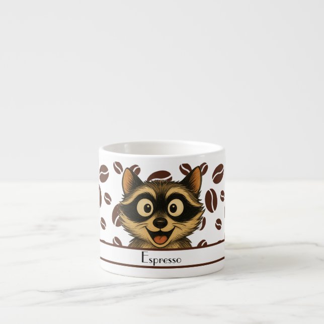Cute Racoon With Espresso Bean Background Cup (Front)