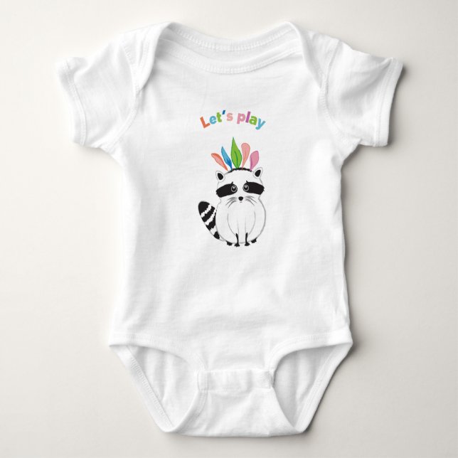 Cute Racoon with feathers on his head Baby Bodysuit (Front)