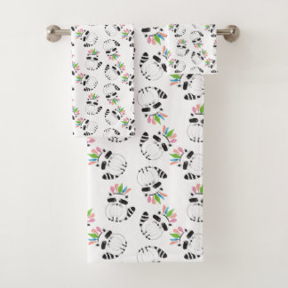 Cute Racoon with feathers on his head Bath Towel Set