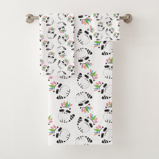 Cute Racoon with feathers on his head Bath Towel Set (Insitu)