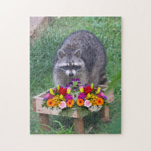 Cute Racoon with Flowers Jigsaw Puzzle