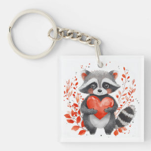 cute racoon with heart for valentine's day key ring