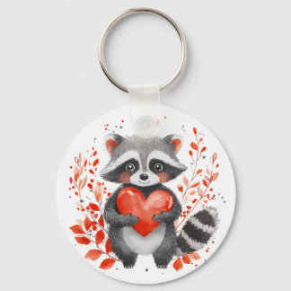 cute racoon with heart for valentine's day  key ring