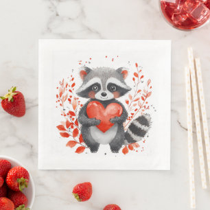 cute racoon with heart for valentine's day  napkin