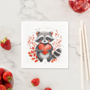 cute racoon with heart for valentine's day napkin