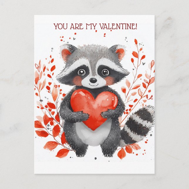 cute racoon with heart for valentine's day  postcard (Front)