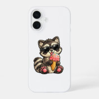 Cute Racoon With Ice Cream And Sunglasses