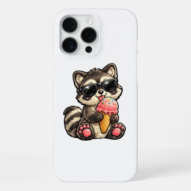 Cute Racoon With Ice Cream And Sunglasses iPhone Case (Back)