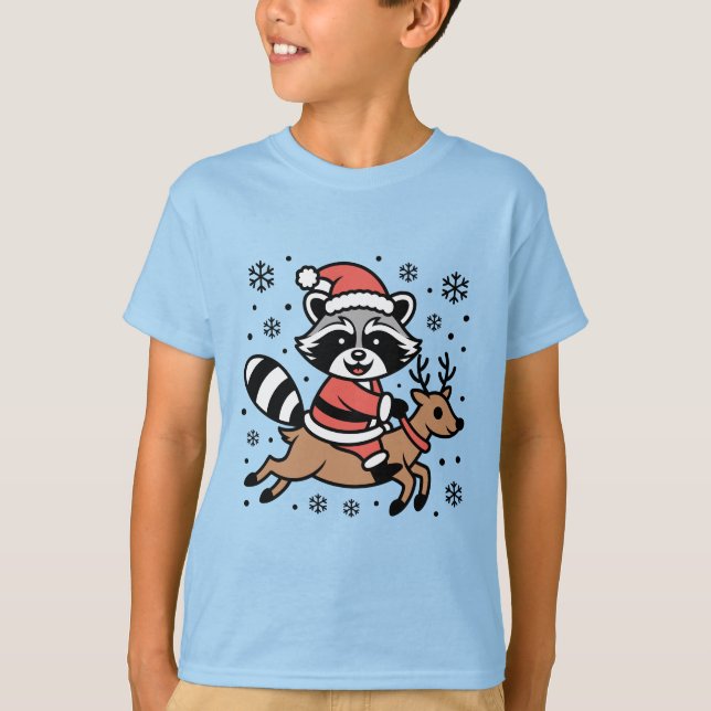 Cute Racoon with Santa Hat T-Shirt (Front)
