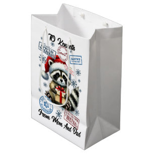 Cute Racoon With Santa Sack and Holiday  Medium Gift Bag