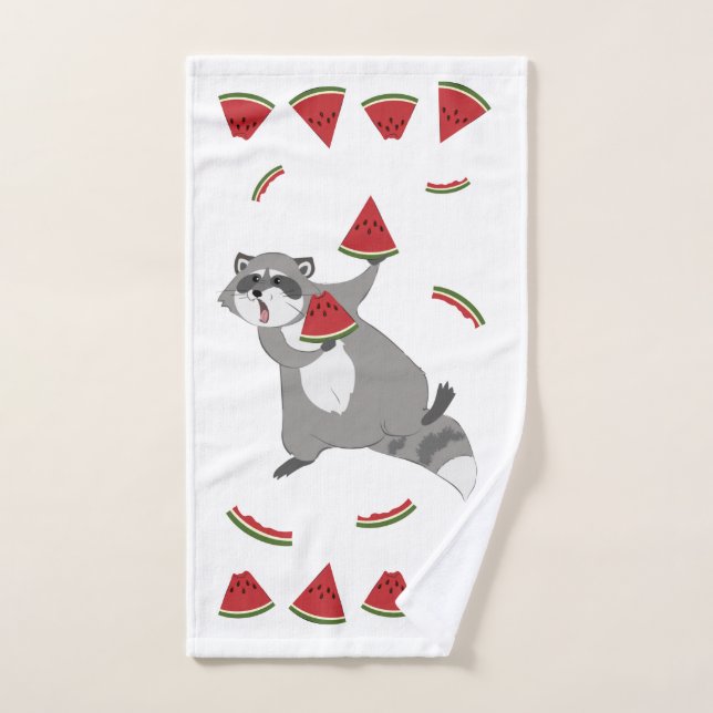 Cute racoon with watermelon bath towel set (Hand Towel)