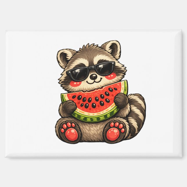 Cute Racoon with Watermelon Magnet (Front)