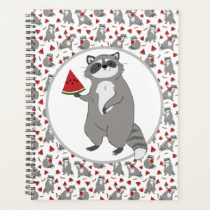 Cute racoon with watermelon planner
