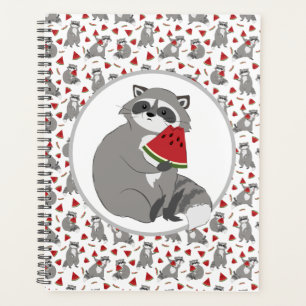 Cute racoon with watermelon planner