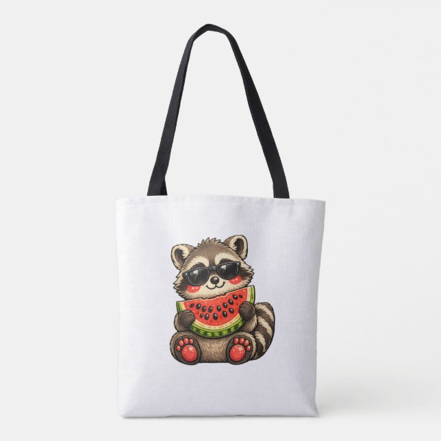 Cute Racoon with Watermelon Tote Bag (Back)