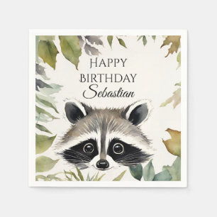 Cute Racoon Woodland Animal Birthday Party Napkin