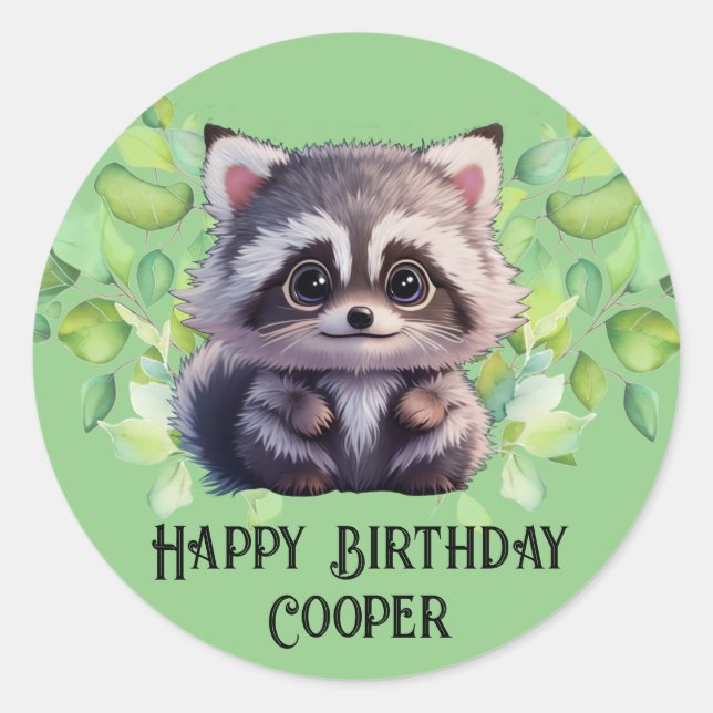Cute racoon woodland animals forest friends  classic round sticker (Front)