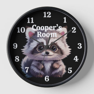 Cute racoon woodland animals forest friends  clock
