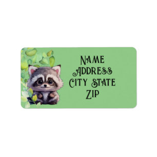 Cute racoon woodland animals forest friends  label