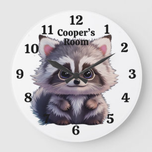 Cute racoon woodland animals forest friends  large clock
