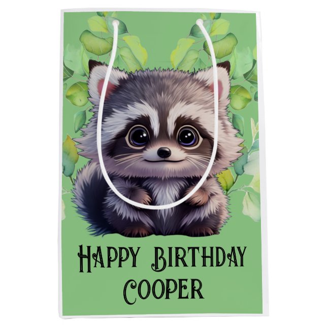 Cute racoon woodland animals forest friends  medium gift bag (Front)