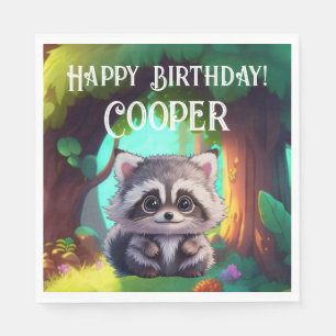 Cute racoon woodland animals forest friends napkin