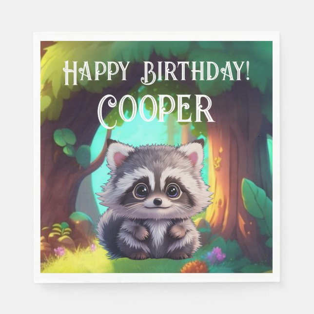 Cute racoon woodland animals forest friends  napkin (Front)