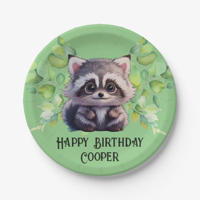 Cute racoon woodland animals forest friends  paper plate (Front)