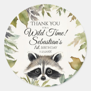 Cute Racoon Woodland Thank You Birthday Classic Round Sticker