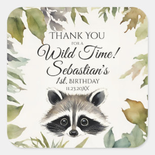 Cute Racoon Woodland Thank You Birthday Square Sticker