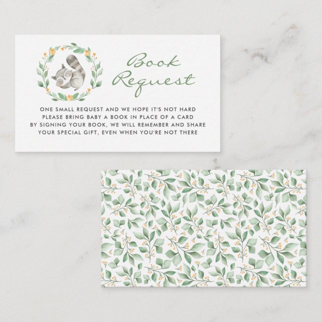 Cute Racoon Wreath Baby Shower Book Request Enclosure Card (Front/Back)