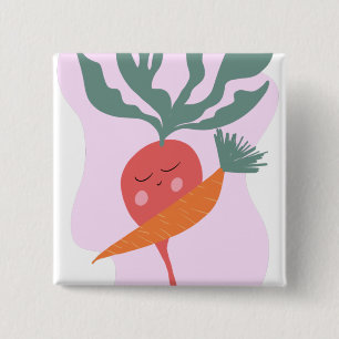 Cute Radish and Carrot Cartoon 15 Cm Square Badge