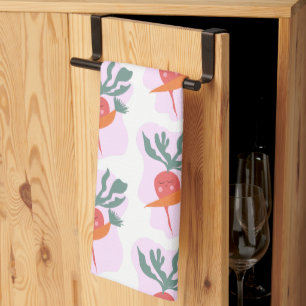 Cute Radish and Carrot Cartoon Pattern Tea Towel