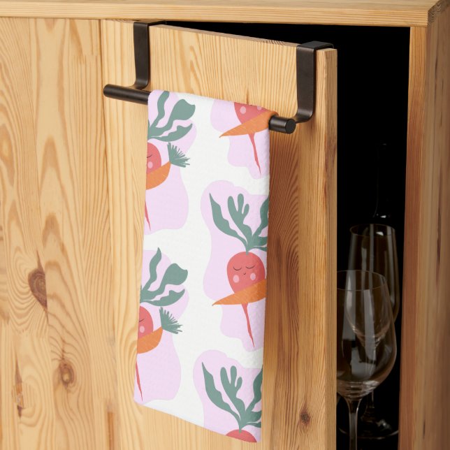 Cute Radish and Carrot Cartoon Pattern Tea Towel (Thirds Fold)