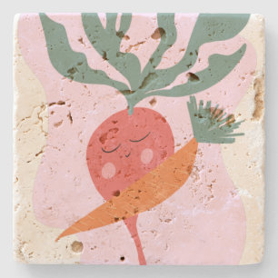 Cute Radish and Carrot Cartoon  Stone Coaster