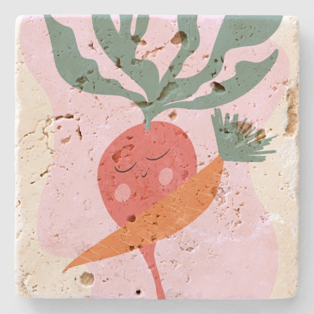 Cute Radish and Carrot Cartoon  Stone Coaster (Front)