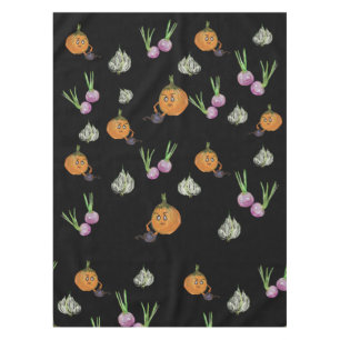 Cute radishes , onions and garlic. tablecloth