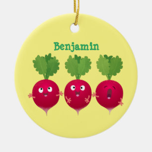 Cute radishes singing trio cartoon vegetables ceramic ornament