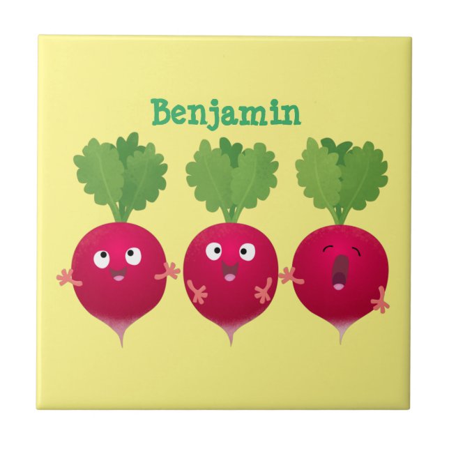 Cute radishes singing trio cartoon vegetables ceramic tile (Front)