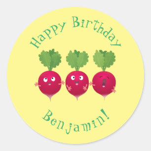 Cute radishes singing trio cartoon vegetables classic round sticker