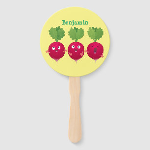 Cute radishes singing trio cartoon vegetables hand fan