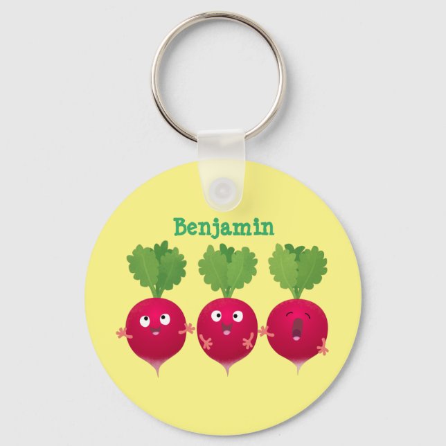 Cute radishes singing trio cartoon vegetables key ring (Front)